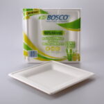 Household Supplies-Bosco Biodegradable Rigid Paper Square Plates, Large